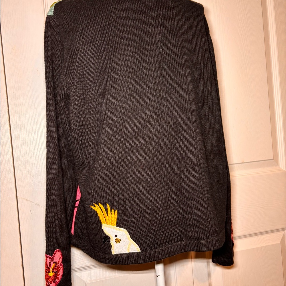 Vintage Berek Black Multicolor Hand Crafted Bird Cardigan - Picture 6 of 9